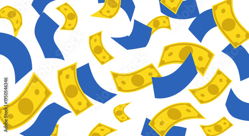 Falling Money and Blue Ribbons - Abstract Financial Success and Celebration Background