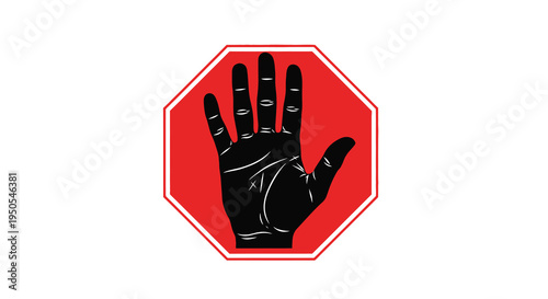 A striking visual depicts a black hand gesture within a vibrant red octagonal stop sign symbolizing restriction high quality