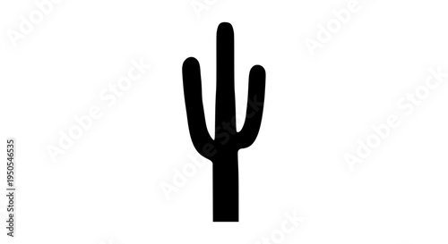 Cactus black silhouette with three arms, simple desert plant icon featuring succulent, prickly pear, spiny with arid