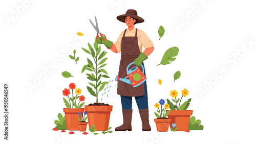 Gardener Nurturing Life: A dedicated gardener cultivates a flourishing garden, tending to vibrant plants with care and precision, symbolizing the beauty of growth and the art of cultivation.