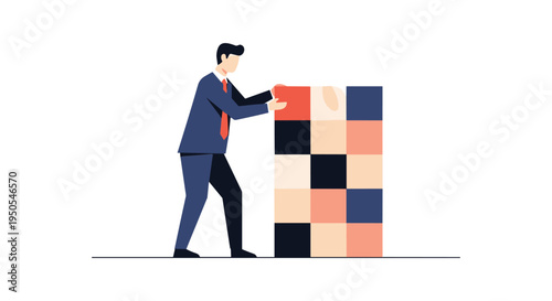business professional placing colorful blocks in growth strategy vector illustration