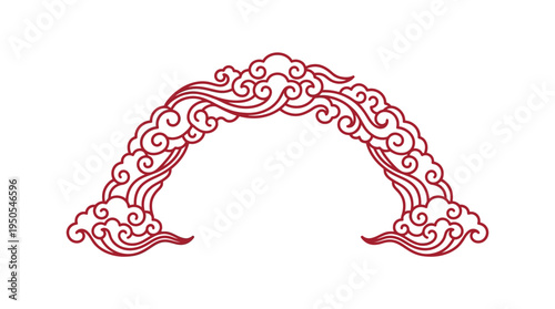 Ornate red cloud design arching gracefully, symbolizing harmony and tranquility in art