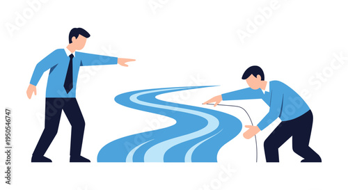 business mentor guiding colleague through growth path flat design vector illustration