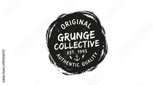 Original Grunge Collective Vintage Stamp Emblem with Anchor and Lightning Bolts on Isolated White Background