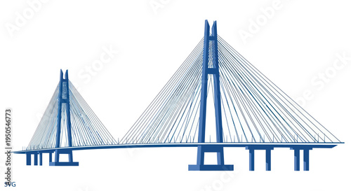 Modern Cable-Stayed Bridge with Blue Towers and White Background