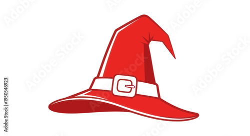 Red Witch Hat with White Band and Buckle - Halloween Costume Accessory