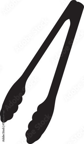 Black minimalist kitchen tongs silhouette icon for cooking and serving food