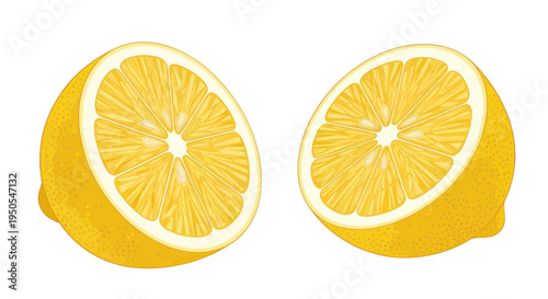 Two Fresh Lemon Halves on White Background, Citrus Fruit Slice