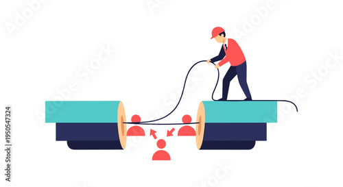 construction worker cleaning industrial pipes with pressure washer vector illustration