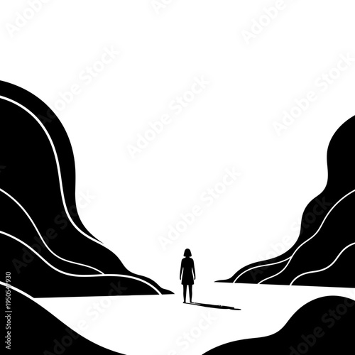 Person standing alone in landscape.