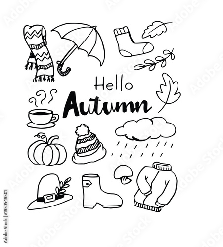 hello autumn. set of hand drawn autumn icons