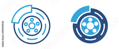 Car brake disc icon set. Automotive brake rotor and braking system component icon, vehicle maintenance concept. Vector illustration.
