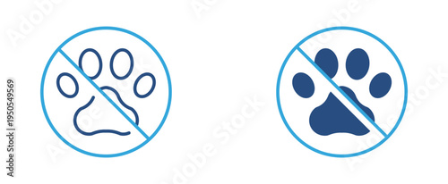 No pets allowed icon set. Prohibited animal paw sign icon, restriction and warning symbol concept. Vector illustration.