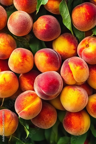 Freshly Picked Peaches Displaying a Vibrant Mix of Red, Orange, and Yellow Colors for Summer Treats