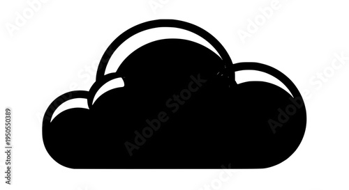 Cloud icon with black silhouette and white highlights on clean background featuring weather, sky, meteorology with