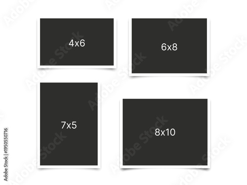 Realistic Photo Frame Mockup Set with Shadows – Square, Portrait and Landscape Photo Templates Isolated on Transparent Background Vector Illustration