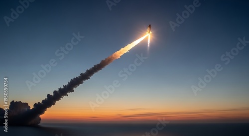 Rocket Launching into the Sky at Dusk.