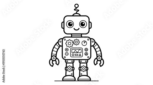 Smiling Robot Character with Gears.