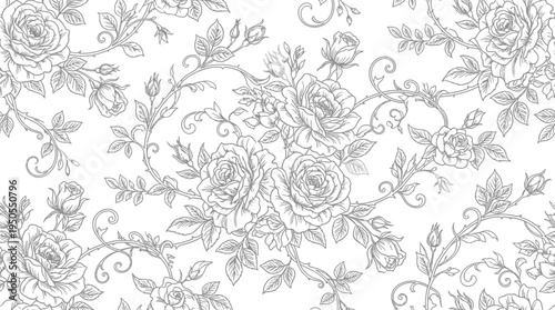 Gray floral pattern with roses.