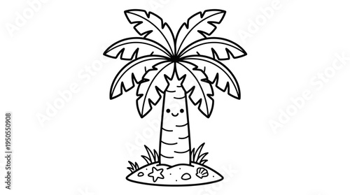 Black and white palm tree illustration.