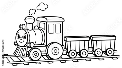 Smiling train engine with carriages.