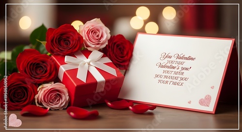 Romantic Roses and Gift Box with Card.