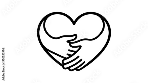 Two hands embracing a heart shape, symbolizing love and connection in a minimalistic design