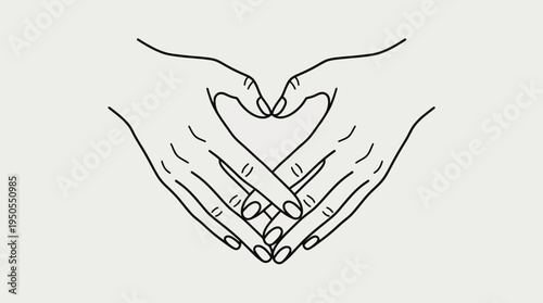 Two hands forming a heart shape, symbolizing love and connection, on a minimalist background