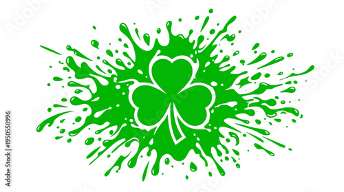 Vibrant green splash featuring a clover symbol, ideal for festive celebrations and promotions