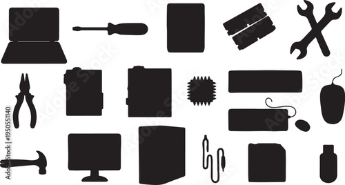 a collection of colorful digital art and illustration icons including a pencil computer phone and various design tools high quality professional detailed modern elegant stylish clean