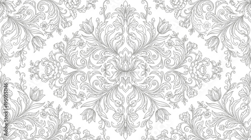 Intricate floral pattern design featuring ornate details on a clean white background