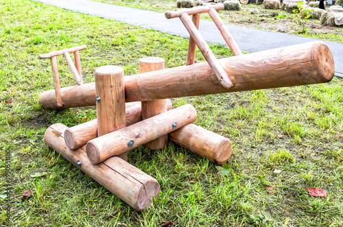 Traditional swing made from wooden logs