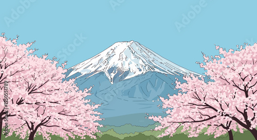 Mount Fuji and Cherry Blossoms in Spring - Iconic Japanese Landscape