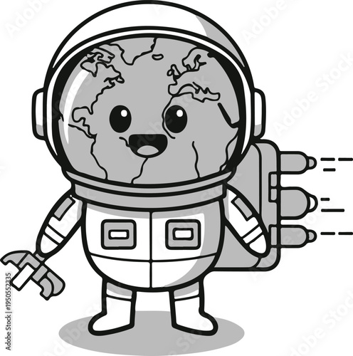 Vector illustration of astronaut earth mascot in spacesuit