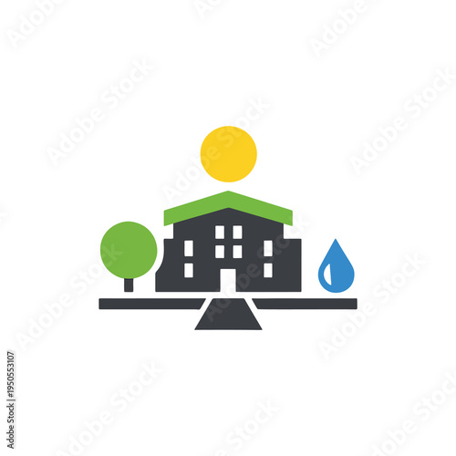 Logo of a Modern Eco-Friendly Greenhouse: Sun and Water
