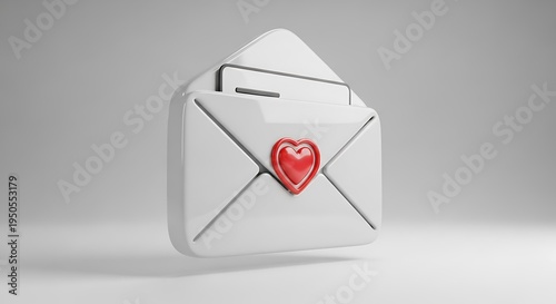 White Envelope with Red Heart Symbol.