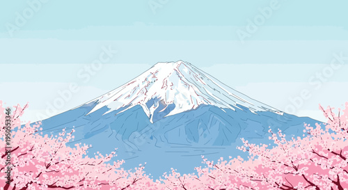 Iconic Mount Fuji with Cherry Blossoms in Spring