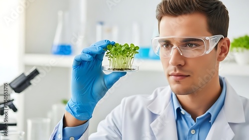 Scientist Examining Plant Specimen in Laboratory.