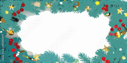 Festive christmas wreath illustration with berries stars and pine branches