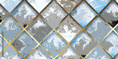 Geometric diamond pattern with gold accents and textured watercolor effects