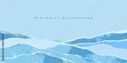 Abstract blue landscape with layered shapes and minimalist design