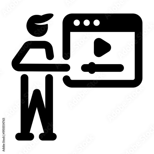 Glyph style icon of a video lecture