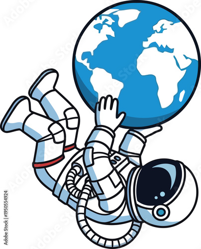 Astronaut in spacesuit holding blue earth globe