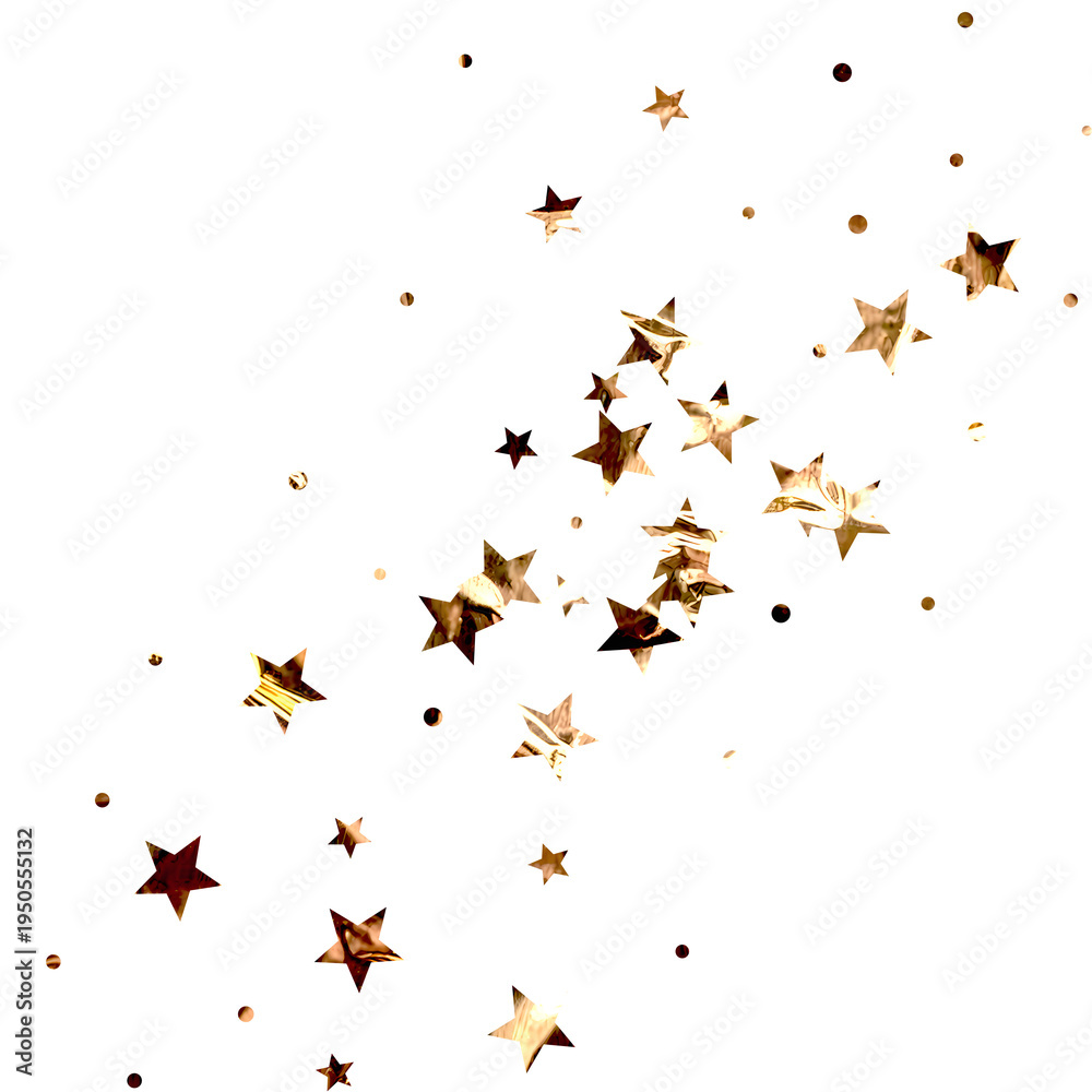 Naklejka premium Scattered rose gold star confetti and circles isolated on transparent background for festive decoration