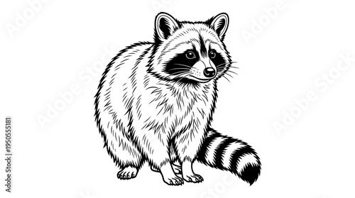 Raccoon standing on four legs looking.