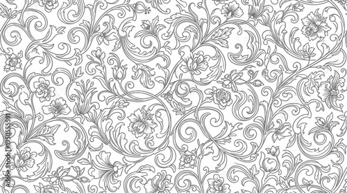 Black and white floral damask pattern.