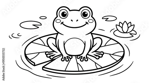 Smiling Frog Sitting on Lily Pad.