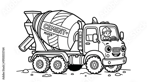 Cement mixer truck with driver.