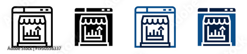 Conjunto de iconos de tienda digital. Ventana de navegador con tienda y gráfico estadístico. Comercio electrónico y ventas online. Ilustración vectorial