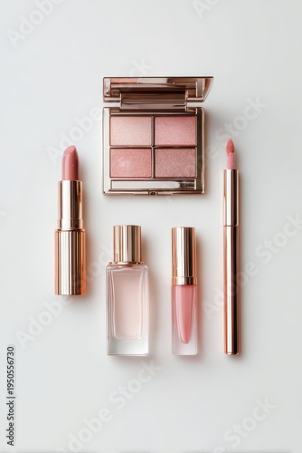 Set of luxury cosmetic products for makeup and beauty isolated on white background
